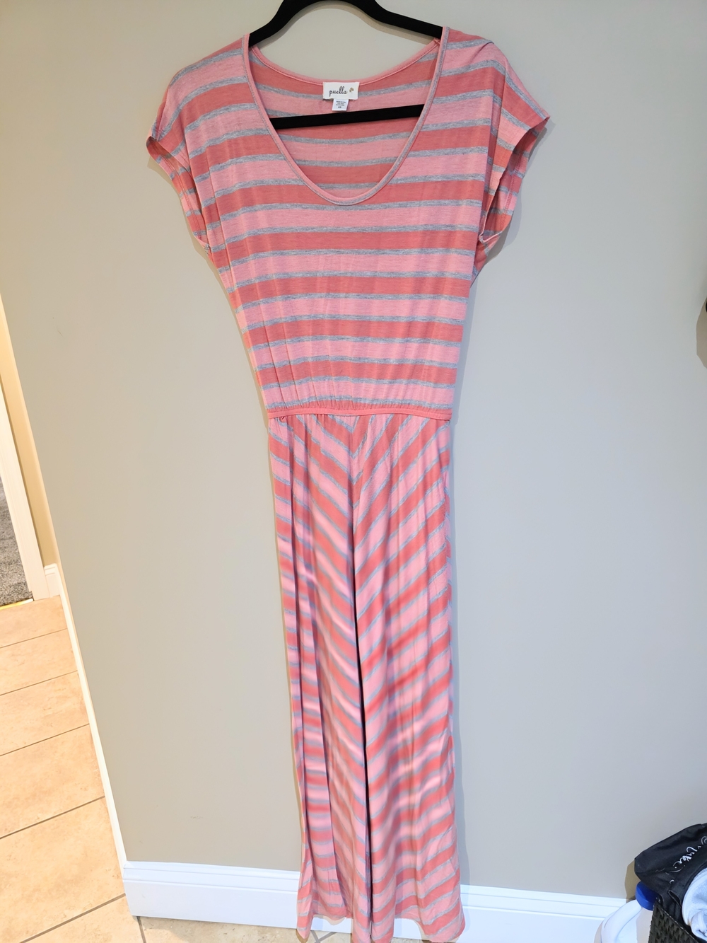 Anthropologie Pink and Gray Striped Maxi Dress